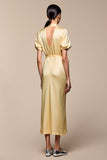 Yellow Shawl Lapel Sheath Wedding Guest Dress