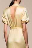 Yellow Shawl Lapel Sheath Wedding Guest Dress