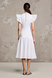 White A Line Flutter Sleeve Wedding Guest Dress
