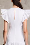 White A Line Flutter Sleeve Wedding Guest Dress