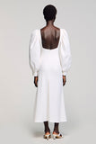 White A Line Long Sleeves Wedding Guest Dress