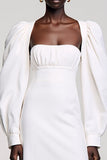 White A Line Long Sleeves Wedding Guest Dress
