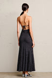 Black Polka Dot Backless Long Wedding Guest Dress