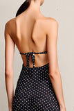 Black Polka Dot Backless Long Wedding Guest Dress