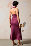 Burgundy Satin Ruched Long Wedding Guest Dress