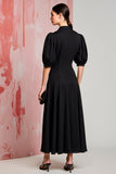 A Line Black Satin Long Wedding Guest Dress
