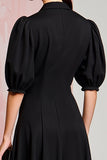 A Line Black Satin Long Wedding Guest Dress