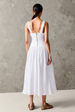 White A Line Scoop Wedding Guest Dress with Lace