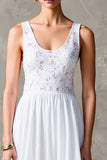 White A Line Scoop Wedding Guest Dress with Lace