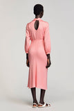 Pink Satin Ruched Wedding Guest Dress with Bow