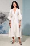Ivory A Line V-Neck Long Sleeves Wedding Guest Dress