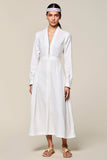 White A Line Long Sleeves Wedding Guest Dress