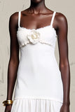 Whiet A Line Spaghetti Straps Wedding Guest Dress with Flowers
