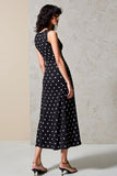 Polka Dot Black Chiffon Long Wedding Guest Dress