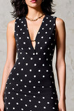 Polka Dot Black Chiffon Long Wedding Guest Dress