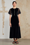 Black A Line Long Wedding Guest Dress with Sleeves