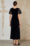 Black A Line Long Wedding Guest Dress with Sleeves