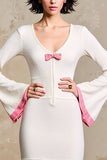 White Sheath Long Sleeves Wedding Guest Dress