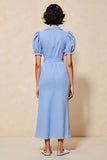 Blue Sheath Notched Lapel Wedding Guest Dress with Sleeves