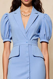 Blue Sheath Notched Lapel Wedding Guest Dress with Sleeves