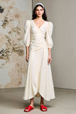 Ivory V-Neck Long Sleeves Wedding Guest Dress