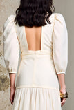 Ivory V-Neck Long Sleeves Wedding Guest Dress