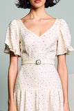Ivory A Line Ruffled Wedding Guest Dress