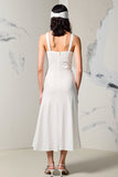 Ivory V-Neck Ruched Weding Guest Dress with Slit