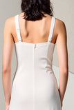 Ivory V-Neck Ruched Weding Guest Dress with Slit