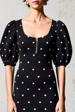 Black Sheath Polka Dot Wedding Guest Dress