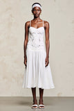 White A Line Midi Wedding Guest Dress with Lace