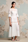 Ivory Lace A Line Long Wedding Guest Dress with Sleeves