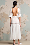 Ivory Lace A Line Long Wedding Guest Dress with Sleeves