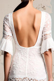 Ivory Lace A Line Long Wedding Guest Dress with Sleeves