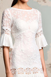Ivory Lace A Line Long Wedding Guest Dress with Sleeves
