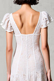 Lace White V-Neck Sheath Wedding Guest Dress