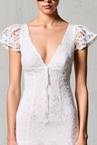 Lace White V-Neck Sheath Wedding Guest Dress