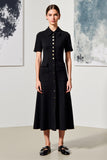 Black A Line Collar Neck Wedding Guest Dress with Sleeves
