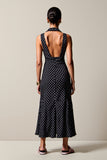 Black Polka Dot Long Chiffon Wedding Guest Dress