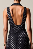 Black Polka Dot Long Chiffon Wedding Guest Dress