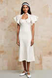 Ivory Satin Midi Wedding Guest Dress