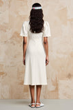 Ivory Satin Midi Wedding Guest Dress