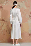White A Line Long Sleeves Wedding Guest Dress