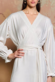 White A Line Long Sleeves Wedding Guest Dress
