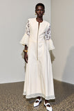 Ivory A Line Long Wedding Guest Dress with Lace