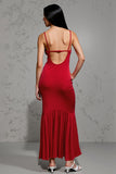 Red Satin Sheath Scoop Wedding Guest Dress