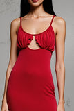 Red Satin Sheath Scoop Wedding Guest Dress