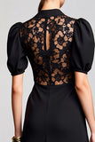 Cowl Neck A Line Black Long Wedding Guest Dress With Lace