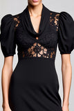 Cowl Neck A Line Black Long Wedding Guest Dress With Lace