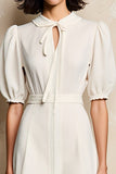 Ivory Lapel A Line Mini Wedding Guest Dress With Sash